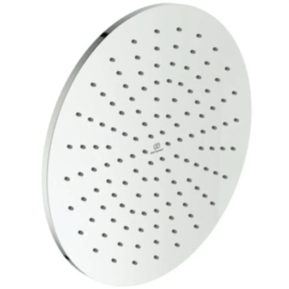 Runde Duschbrause aus Chrom mit gleichmäßig verteilten Wasseröffnungen, Modell von Ideal Standard, geeignet für die Montage in modernen Badezimmern.